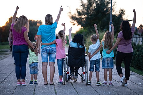 Family with wheelchair.